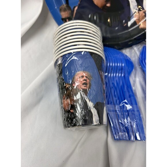 Donald Trump 2024 Fight Fight Fight Party Supply Set Patriotic Plates Cups Etc - Picture 3 of 4